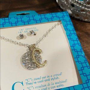 Necklace Letter C with stud earrings.